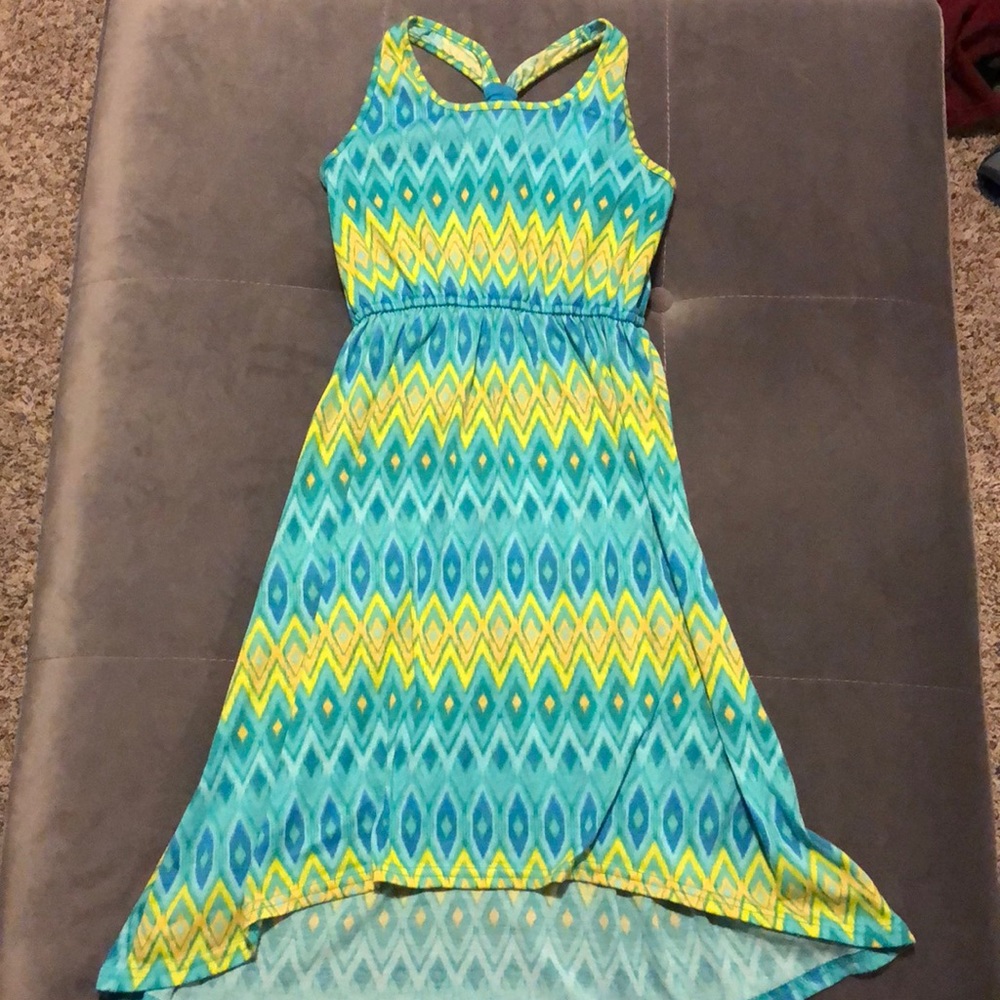 💚💛Teal and yellow summer dress size girls 10/12